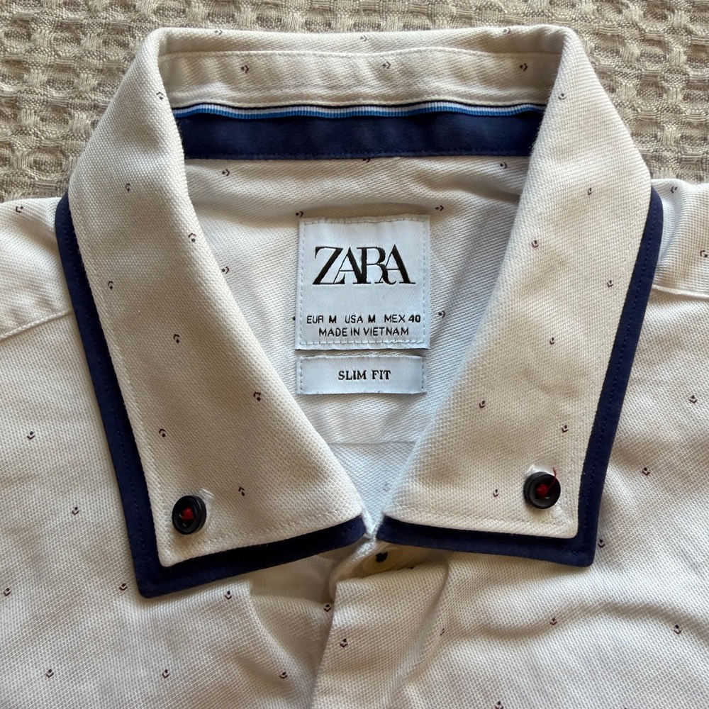 Zara white and blue slim fit shirt size medium